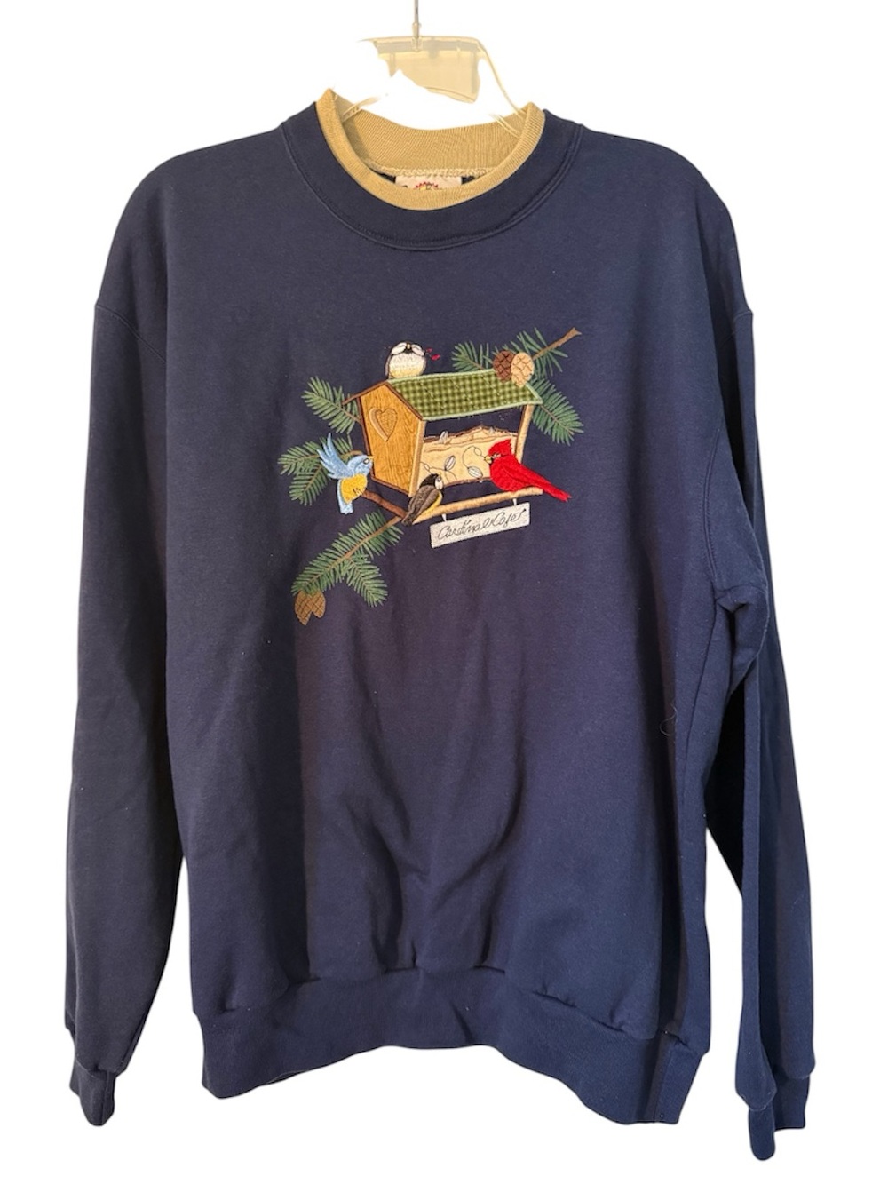 Vintage Day Breeze Embroidered cardinal Double Collar Crewneck Sweatshirt xl